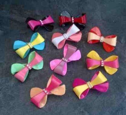 Spona mašle s kamínky do vlasů - se zoubky Krémová růžová (H470)