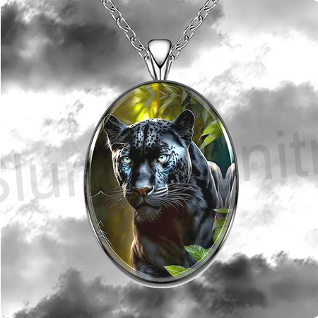 Nerezový náhrdelník s přívěškem černý panter (BD790)