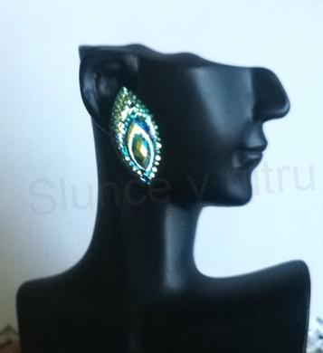 Puzetové paví peří kapka náušnice měnicí (BB758)