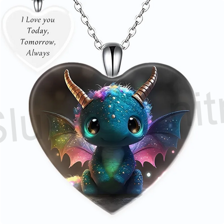 Nerezový náhrdelník s přívěškem srdce dráček, drak (BD804)