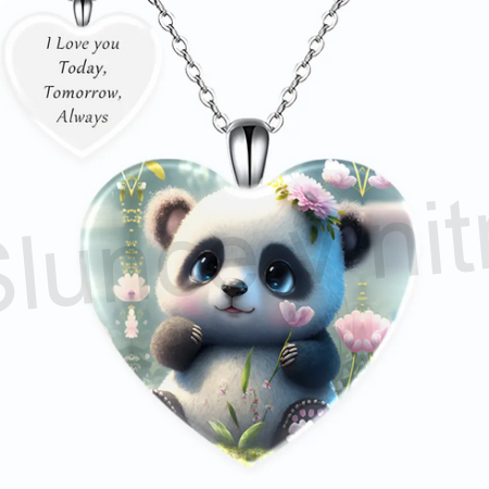 Nerezový náhrdelník s přívěskem srdce panda (BD809)