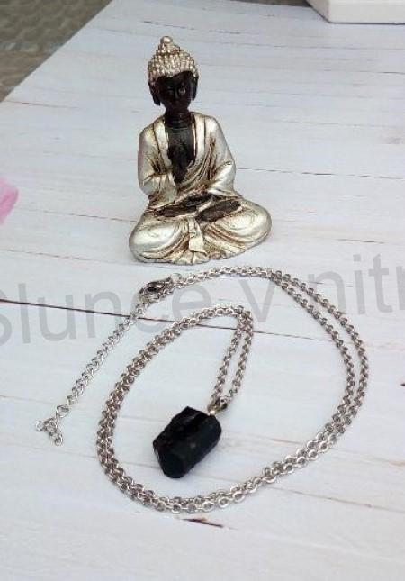 Minerální řetízkový náhrdelník s přívěškem Turmalín z nerez oceli (X1742)