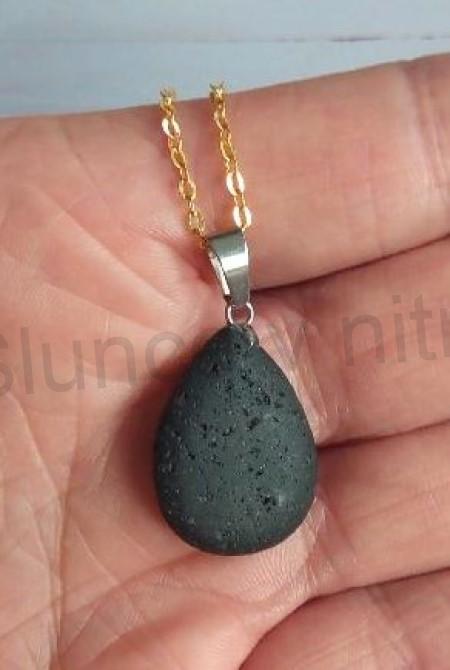 Minerální řetízkový náhrdelník s přívěškem Láva - kapka, slza z nerez oceli (X1743)