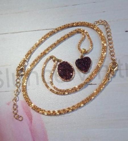 Náhrdelník Granát z nerez oceli srdce, ovál (X1744)