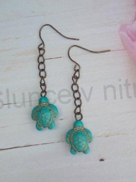 Minerální dlouhé náušnice Tyrkenitové Želva bílé (X1746)