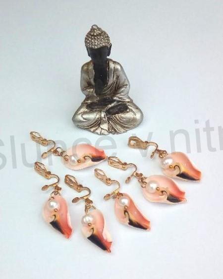 Visací náušnice klipsny mořské plody pravá mušle pravá perla (X1757)