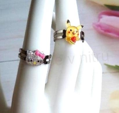Dětský, dívčí jemný prsten pokemon pikaču a kočička Hello Kitty (BP414)
