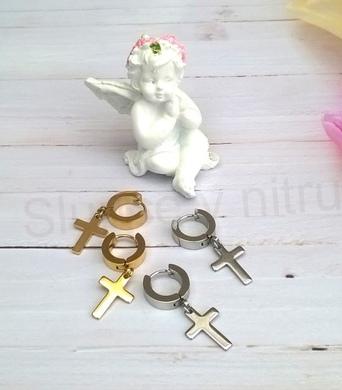 Náušnice kroužky s křížky platinové z chirurgické oceli (BB780)