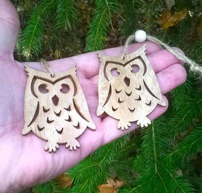 Dřevěné výřezy - závěsná ozdoba sova - 2 kusy v balení (V184)