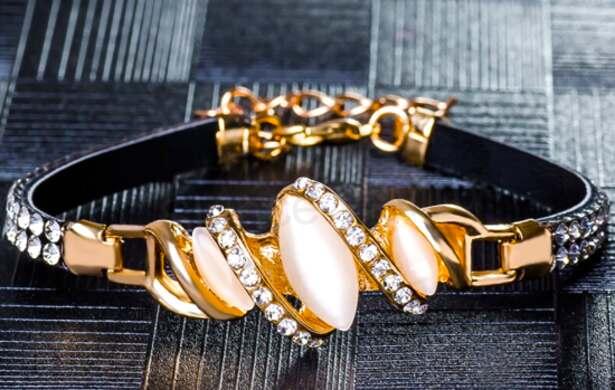 Kožený náramek se zirkony a kočičím okem (BC190)