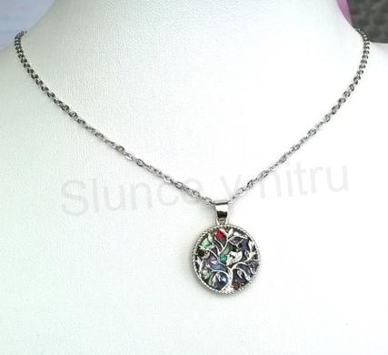 Postříbřený minerální náhrdelník s přívěškem strom života, přírodní mušle Paua a sova se zirkony (X1771)