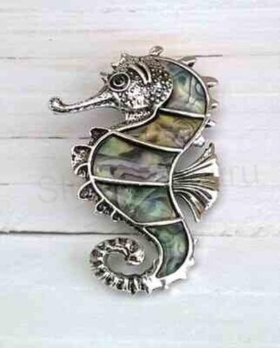 Brož Mořský koník přírodní mušle Paua (X1773)