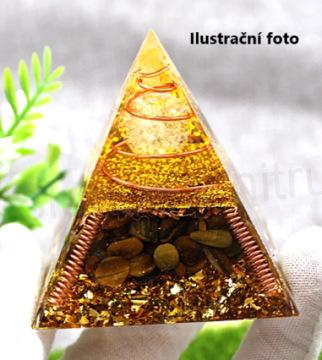 Orgonitová pyramida - Křišťál s tygřím okem a spirálkami 6,5 x 6 cm (PP208)