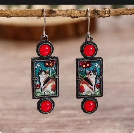 Kované visací náušnice kočky s kamínkem (BB782)