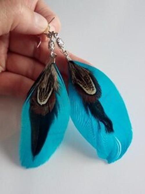 Dlouhé etnické náušnice Bohemia - Peříčkové s ozdobou (BB785)