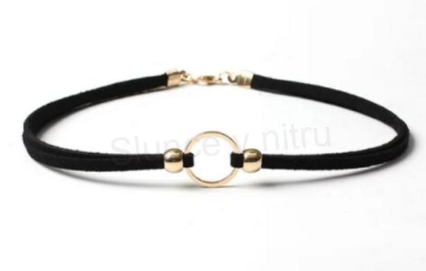 Náhrdelník choker černý s kruhem (BD843)