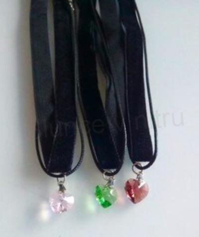 Náhrdelník dvojitý choker se Swarovski srdce růžové (BD851)