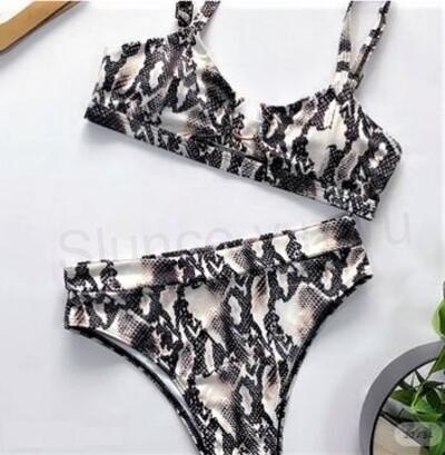 Dámské dvoudílné plavky XTBFOOJ – hadí vzor, vysoký pas (S / EU 32–34) (K427)