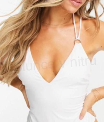 Dámské jednodílné plavky Boohoo – bílé, výstřih do V (46 / 2XL–3XL) (K432)