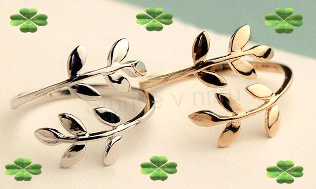 Postříbřený Otevřený prstýnek větvička strom Oliva nastavitelný (BP2)