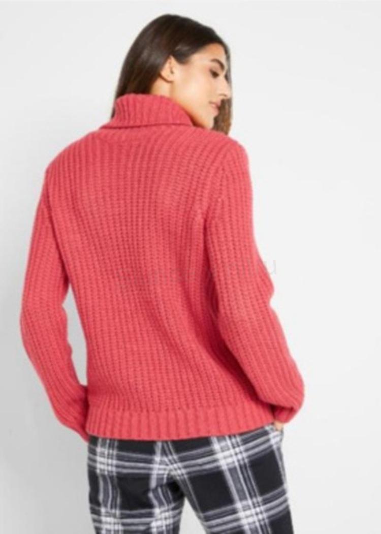 Dámský svetr s rolákem – červený, dlouhý rukáv – XL, 2XL (K441)