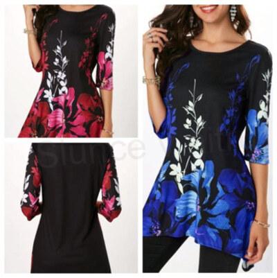 Modní dámské květinové triko, tunika zelená velikost 5 XL (K464)