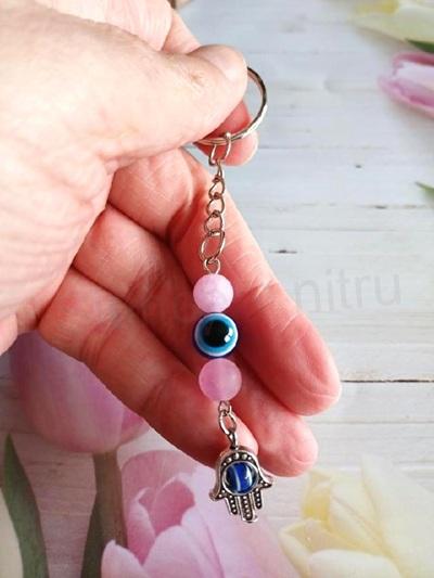  Přívěšek na klíče - minerální amazonit, oko a ruka (X1837)