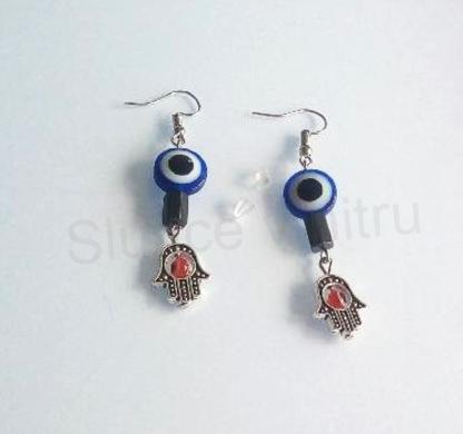 Minerální náušnice hematit, oko a ruka (X1838)