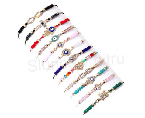 Šňůrkový náramek na ruku Swarovski elements se swarovski korálky zlatý oko (BC584)