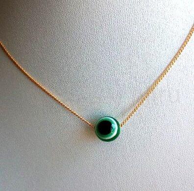 Řetízkový náhrdelník se zeleným okem 10 mm (BD863)