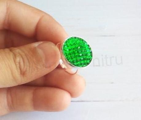 Nastavitelný prsten kamínkový zelený - 18 mm (BP453)