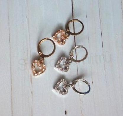 Visací náušnice kroužky srdce s kamínky zlaté, stříbrné (BB842)