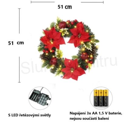 Vánoční věněc s 30 LED světly 51 cm (E967)
