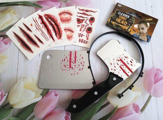 Halloween čelenka sekáček s tetováním (K534)