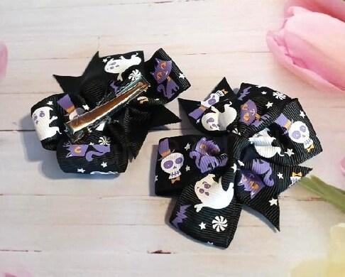 Spona, pineta do vlasů Halloween mašle 8 cm (H622)