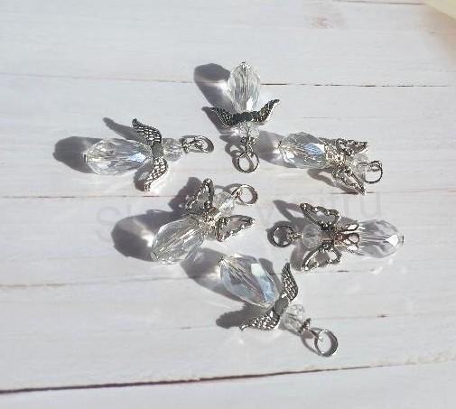 Andílek pro štěstí, talisman AB Swarovski elements bílý (H628)