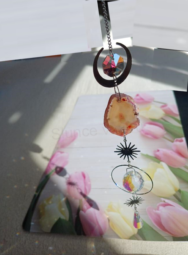 Křišťálový sluneční lapač s achátem (X1858)