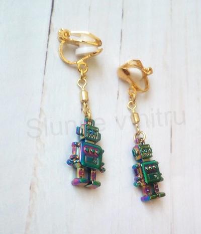 Jemné náušnice klipsny Robot (BB875)