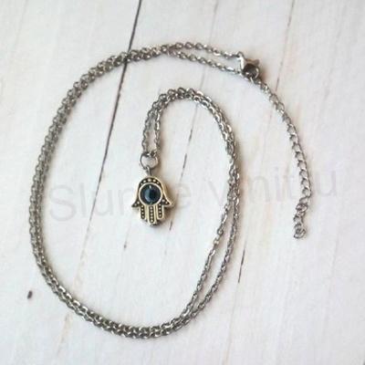 Náhrdelník s přívěskem Ruka Fatimy, Hamsa - modré oko (BD905)