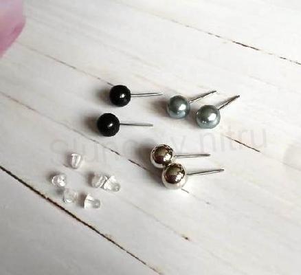 Puzetové náušnice s perlou více barev - 3 páry (BB883)