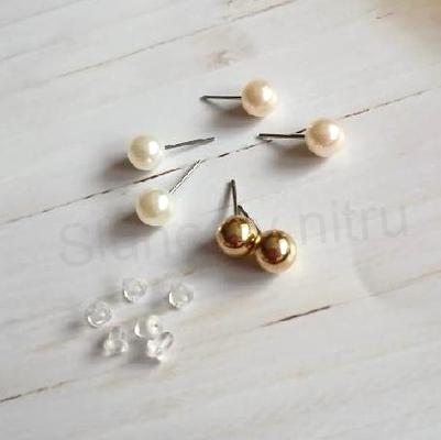 Puzetové náušnice s perlou více barev - 3 páry (BB884)