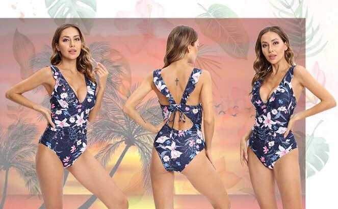 Dámské jednodílné plavky s květy velikost XL (K579)