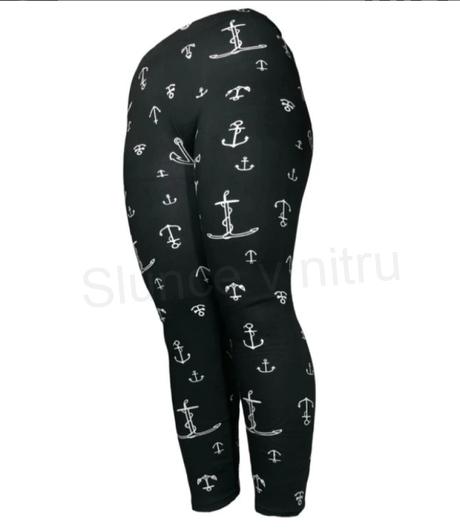 Dámské zateplené legíny kotva černé – velikost 5/6XL (K604)