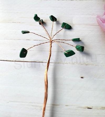 Větvička na strom štěstí malachit 18 cm (VAN33)