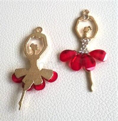 Přívěsek baletka, tanečnice s pryskyřicí a kamínky | 5,9 x 3 cm červený (AA337)