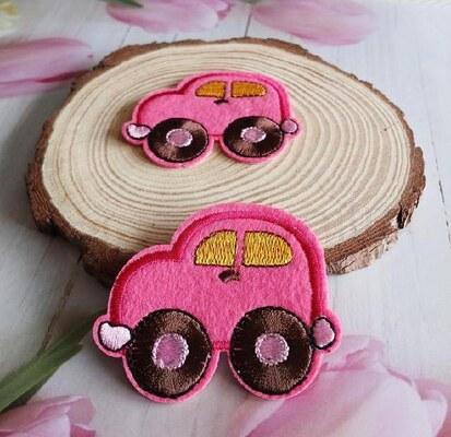 Nášivka auto, autíčko tmavě růžové 6,6 x 5,5 cm (C793)