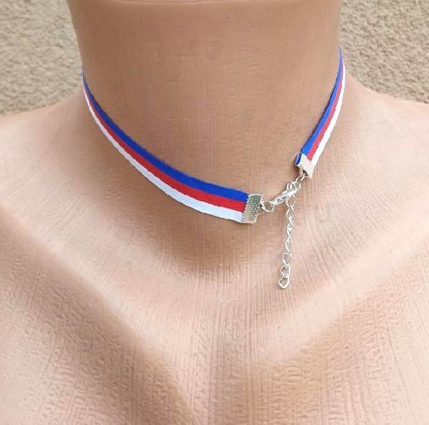 Náhrdelník choker stužkový v barvách státní vlajka Česko - Rusko (BD916)