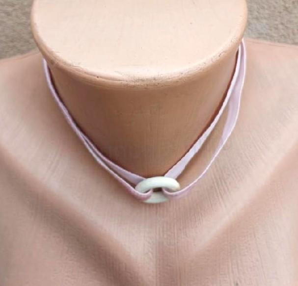 Náhrdelník choker sametový s kroužkem krátký růžový (BD918)