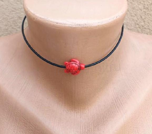 Náhrdelník choker kůže - tyrkys | želva růžovo oranžová (BD938)