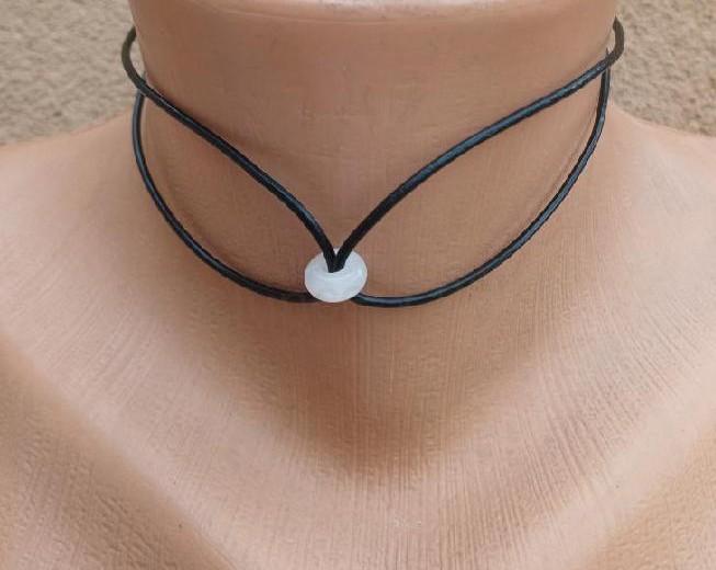 Minerální zdvojený náhrdelník choker růženín kobliha (X2050)